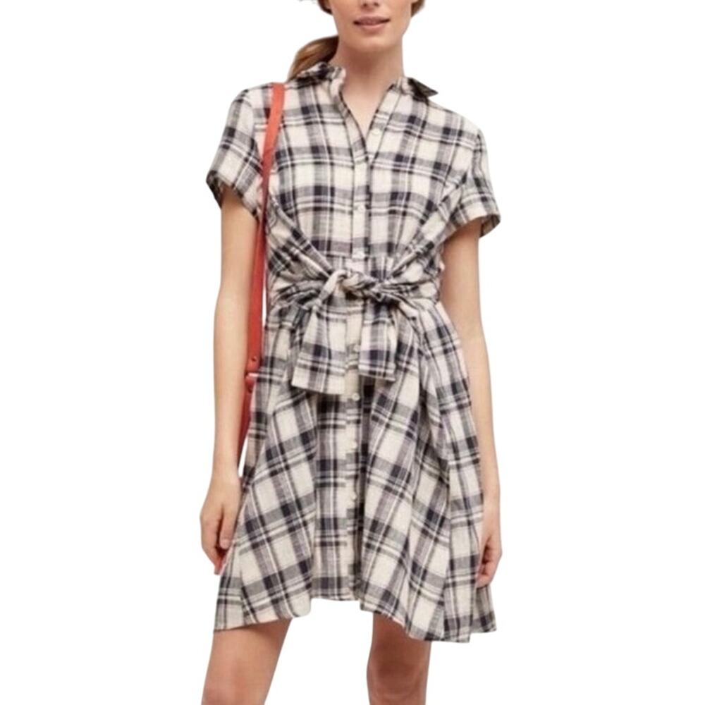 TYLHO Anthropologie Plaid Tie Waist Shirtdress Sz XXS or S New w/ Tag MSRP $148